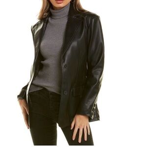 New Avec Les Filles Black Faux Leather Blazer